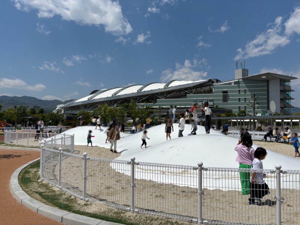 Popular inflatable dome play equipment at Hanshin Racecourse kids area