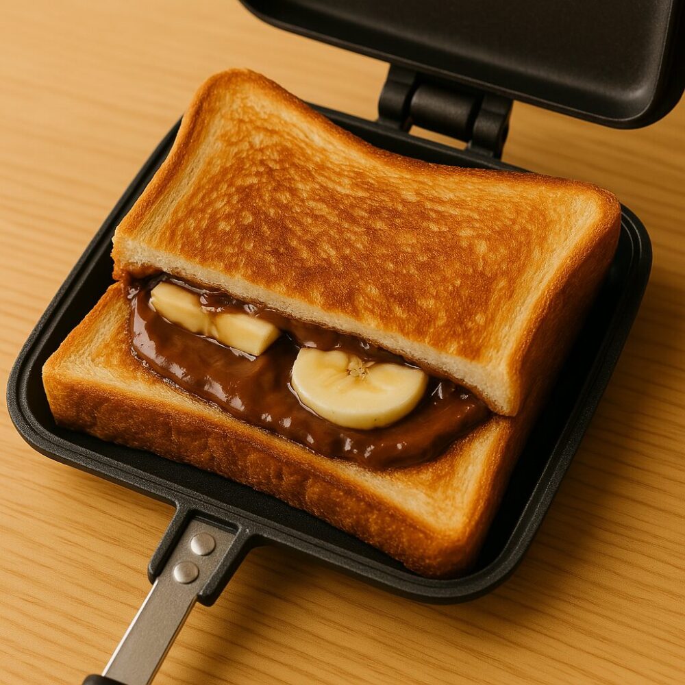 とろけたチョコとバナナがたっぷり入ったホットサンドの朝ごはん