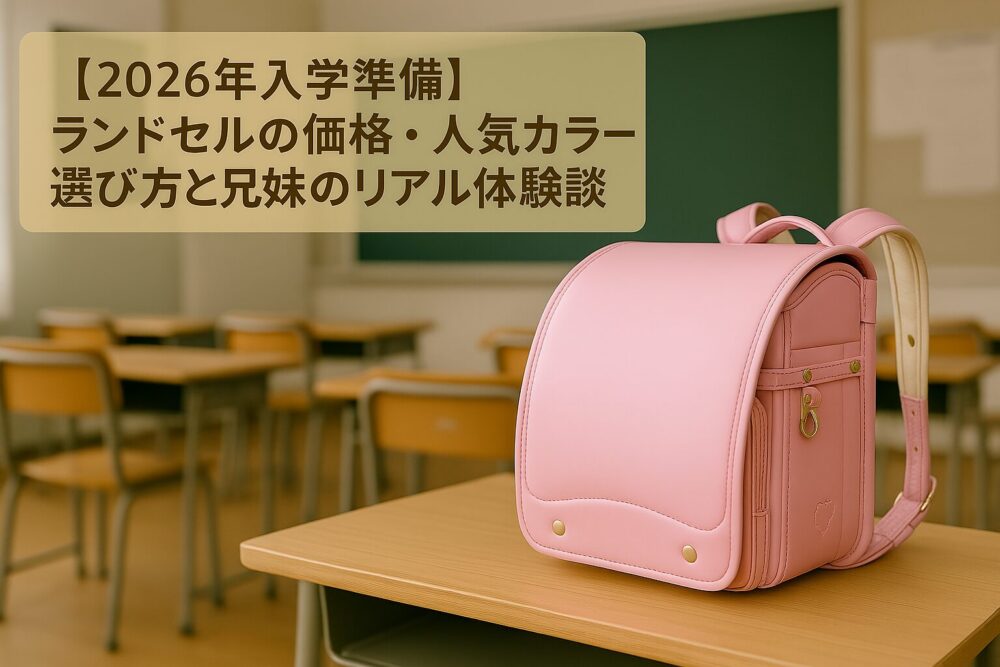 教室の机の上にあるピンクのランドセル