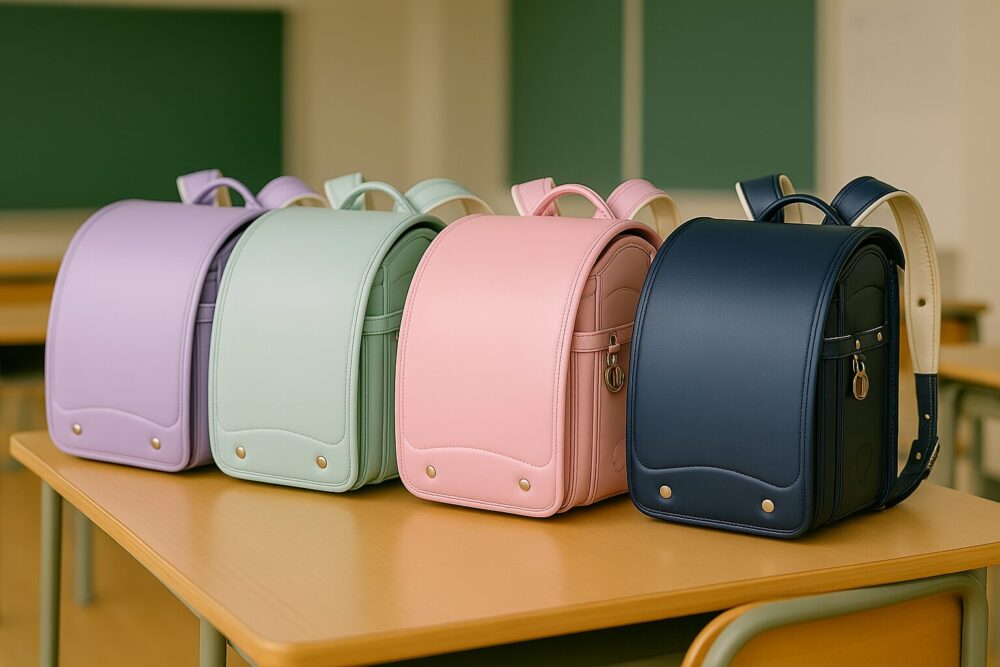ラベンダー、水色、ピンク、ネイビーのランドセル