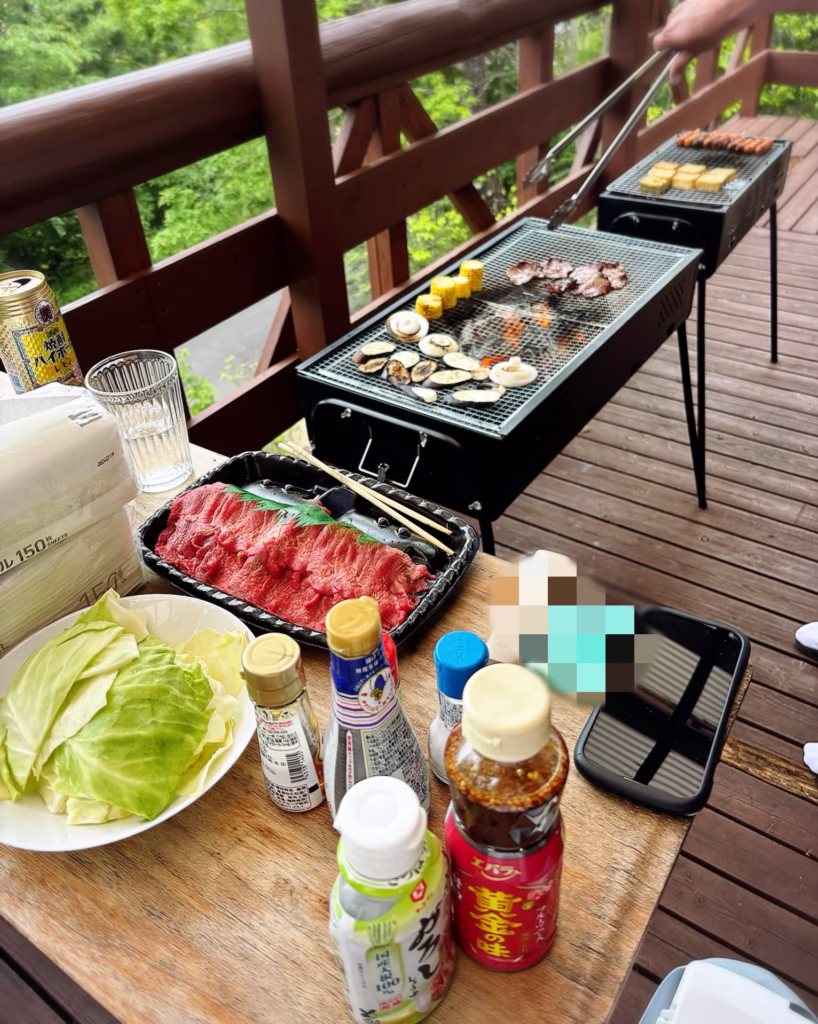 THE森大将でBBQをする様子