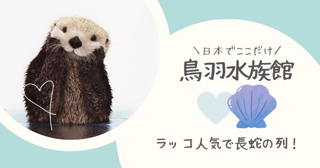 水色背景にラッコが写っている。日本でここだけ、鳥羽水族館ラッコ人気で長蛇の列
