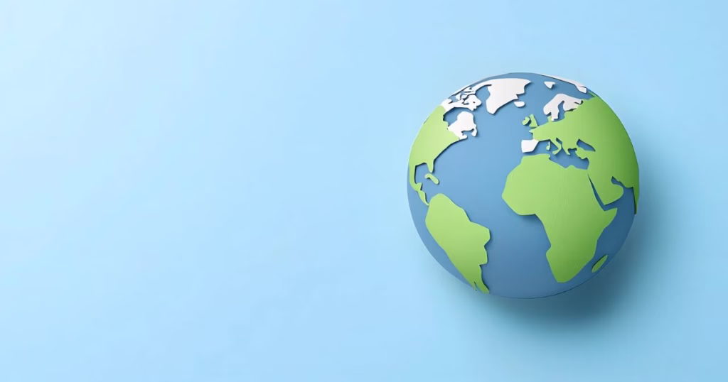 水色の背景に地球が描かれている