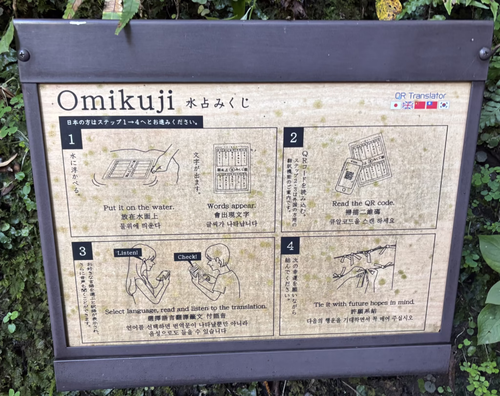 貴船神社の水占みくじの手順が書かれた案内板