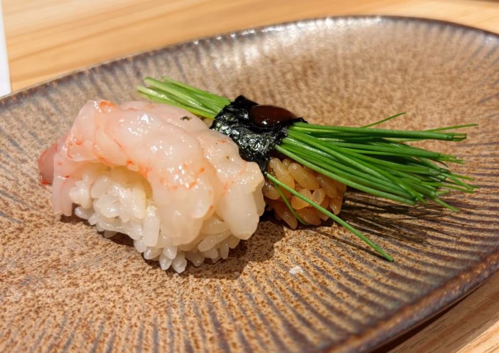 天満鮨の海老鮨と芽ねぎ鮨